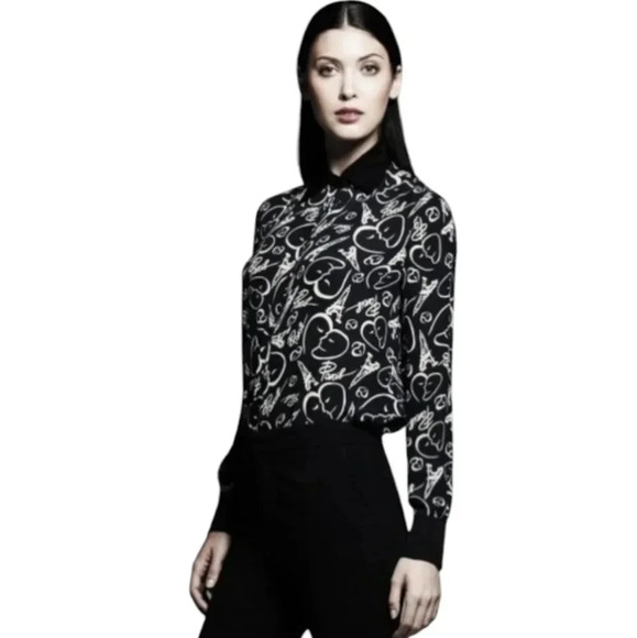 {Catherine Malandrino} Women's Paris Print Button Down Blouse - Size Large - Picture 3 of 13